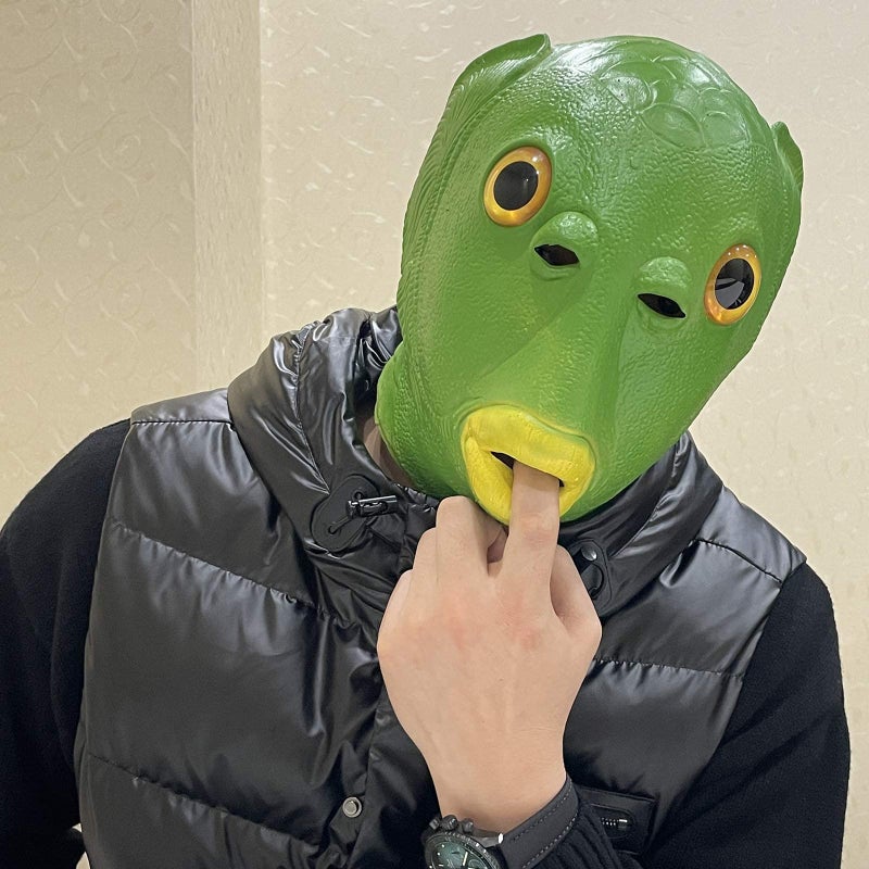 MOLEZU Green Fish Mask for Adult, Realistic Latex Full Head Funny Costume for Halloween Carnival Party Animal Cosplay Prop. - Image 2